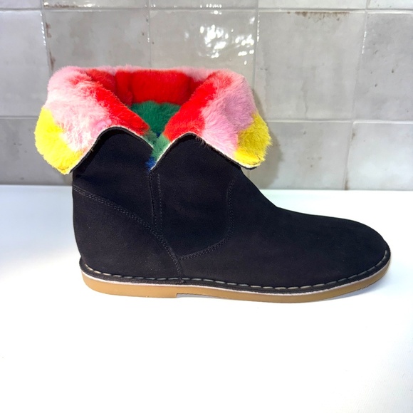 Mini Boden Suede Leather Navy Boots Stripe Soft Fur Lining Gum Sole 39 NWOB - Picture 4 of 9